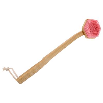 Anneome Silicone Long Handle Shower Brush for Body Exfoliating and Massage Soft Bristle Bath Scrubber for Back Cleaning and Store Pink Bath Brush
