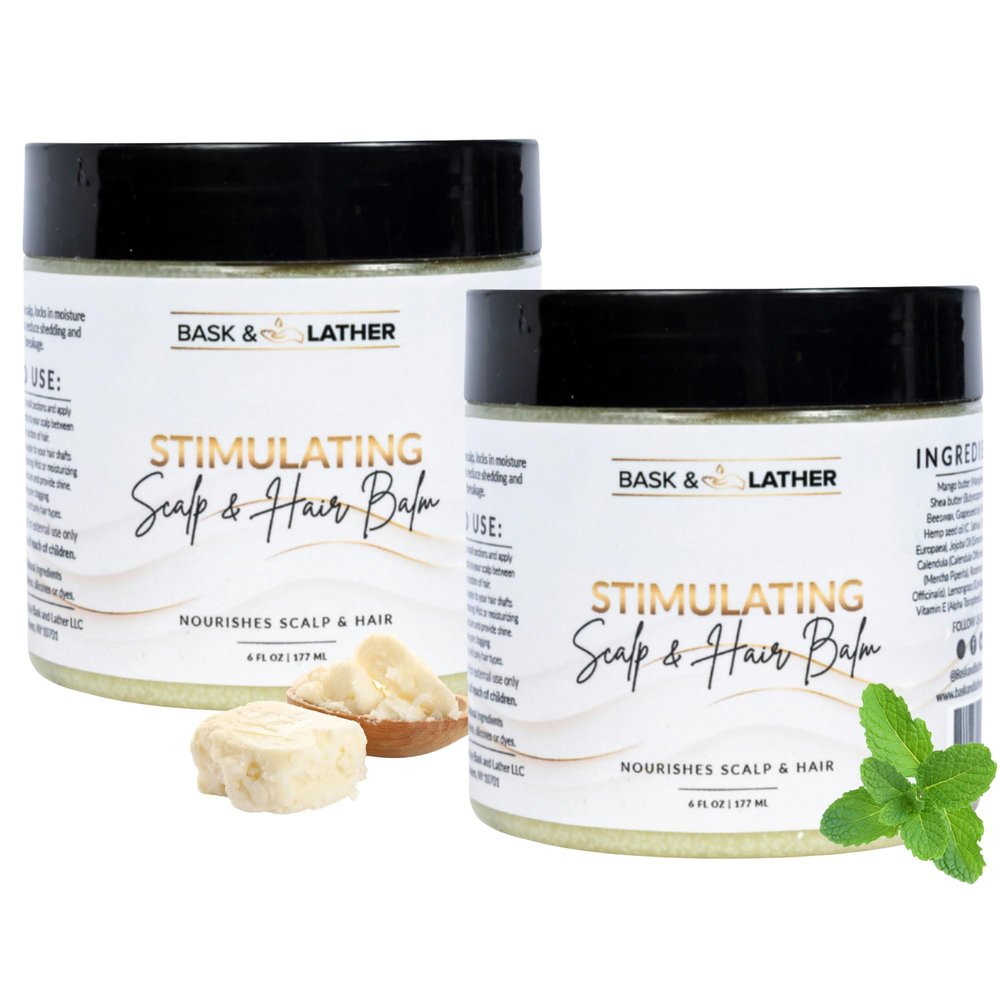 Bask & Lather Stimulating Scalp and Hair Balm Peppermint & Rosemary Hair Growth Balm with Shea Butter, Mango Butter & Jojoba Oil Moisturizing Scalp Treatment for Dry, Itchy Scalp, 6 oz, 2 Pack
