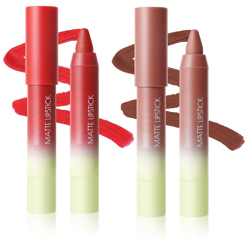 BERALLOYE 2PCS 2in1 Matte Lip Liner and Lipstick Combo for Women, Longwear Waterproof Lip Liner Pencil, Matte lipstick Smudge Proof,Women's Long Lasting Lip Makeup (Set 04#+08#)