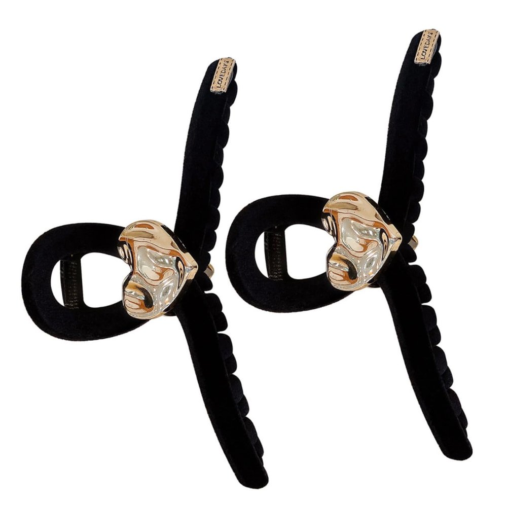 ETHZZLE 2pcs Heart Design Hair Claw Clips for Women and Large Black Jaw Clips for Thick and Thin Hair Elegant Barrettes Accessories for Everyday and Special Occasions
