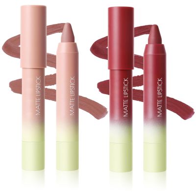 BERALLOYE 2PCS Matte Lipstick Crayon Set for Women, Longwear Waterproof Velvet Lip Crayons, Matte lipstick Smudge Proof,Women's Long Lasting Lip Makeup(Set 01#+05#)