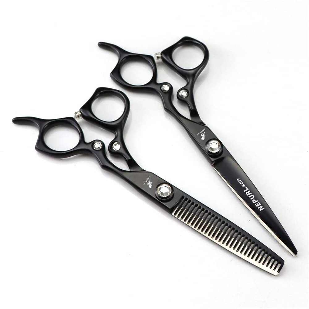 6.0 Inch Black Styling Hair Stainless Steel Barber Shears Tools, Texturizing Hair Cutting Scissors Sets, Sharp and Precise, for Women, Men and Hairdressers