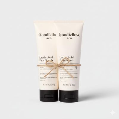 Goodfellow & Co Face Scrub with Lactic Acid & Apricot Oil 4 fl oz  Gentle Daily Face Exfoliator for Smooth Skin, Mint & Cedar Scent (Bundle of 2)