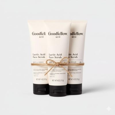 Goodfellow & Co Face Scrub with Lactic Acid & Apricot Oil 4 fl oz  Gentle Daily Face Exfoliator for Smooth Skin, Mint & Cedar Scent (Bundle of 3)