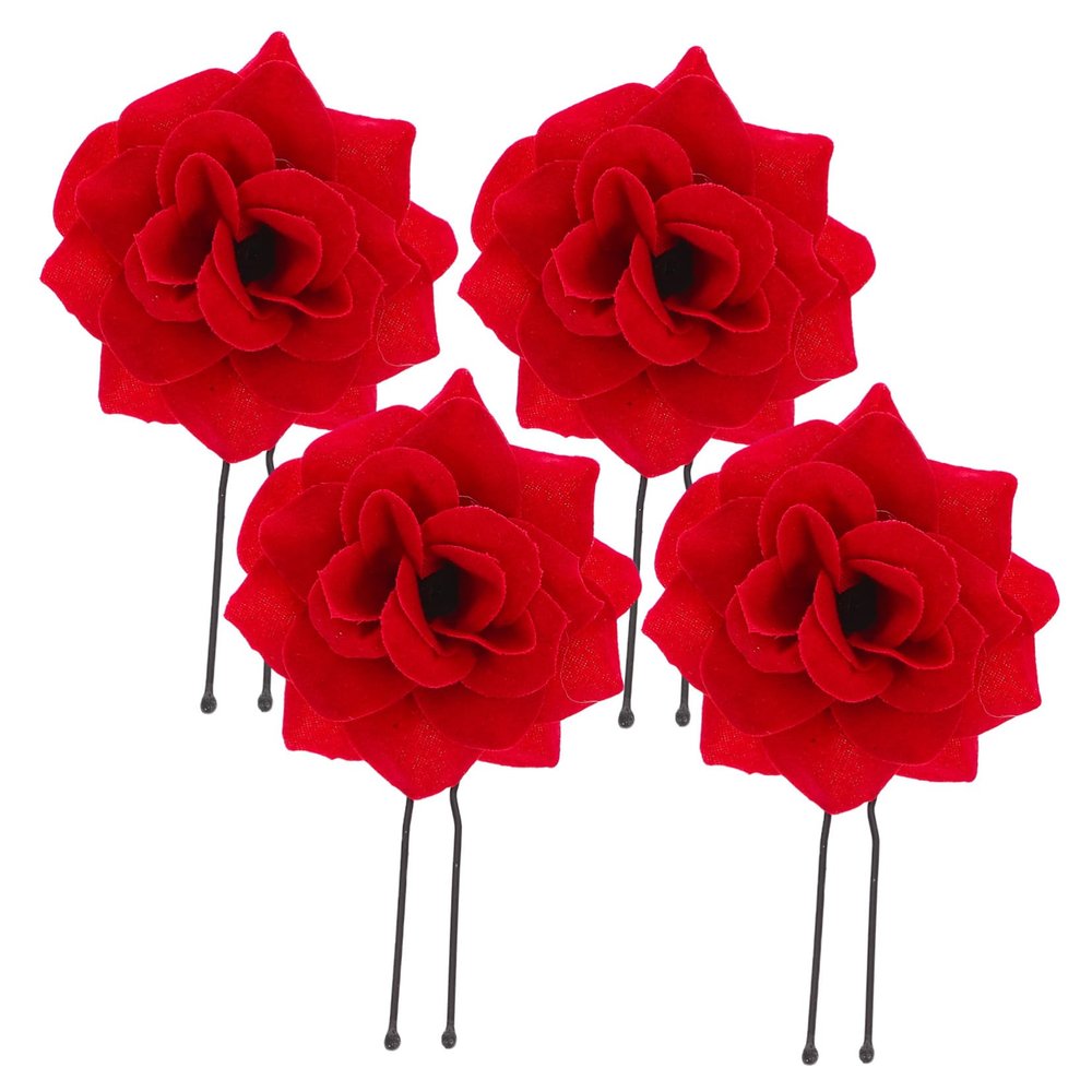 Beatifufu 4pcs Red Rose Shaped Hairpins Floral Headwear Party Hair Clips Decorative Hair Accessories for Women Wedding Proms