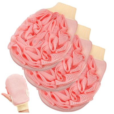 Beatifufu 3Pcs Double-sided Body Scrubbers Deep Exfoliation Bath Gloves for Men and Women Soft Plant Sponge Mitts for Shower Spa Dead Skin Removal and Keratosis Pilaris Treatment