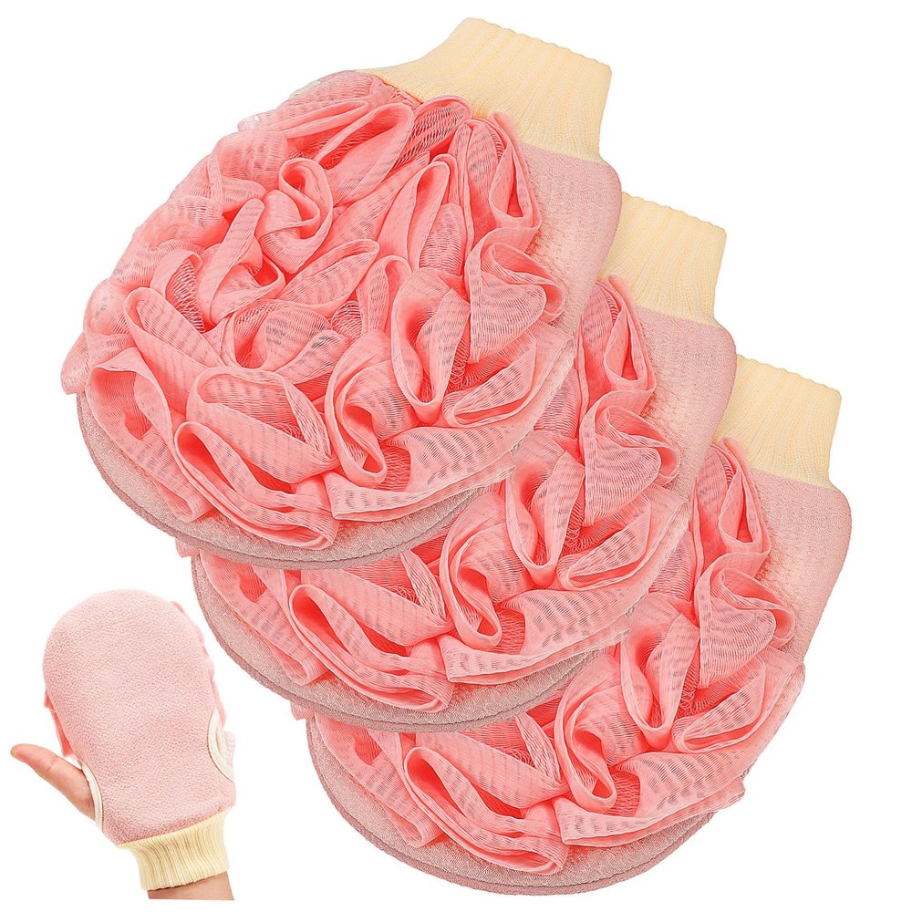 Beatifufu 3Pcs Double-sided Body Scrubbers Deep Exfoliation Bath Gloves for Men and Women Soft Plant Sponge Mitts for Shower Spa Dead Skin Removal and Keratosis Pilaris Treatment