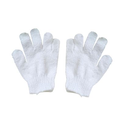 Beatifufu Exfoliating Bath Glove with Five Fingers for Men Women Dual-sided Body Scrub Shower Mitt Stretchy Universal Fit White Bathing Scrubbing Tool for Spa and Sauna Use
