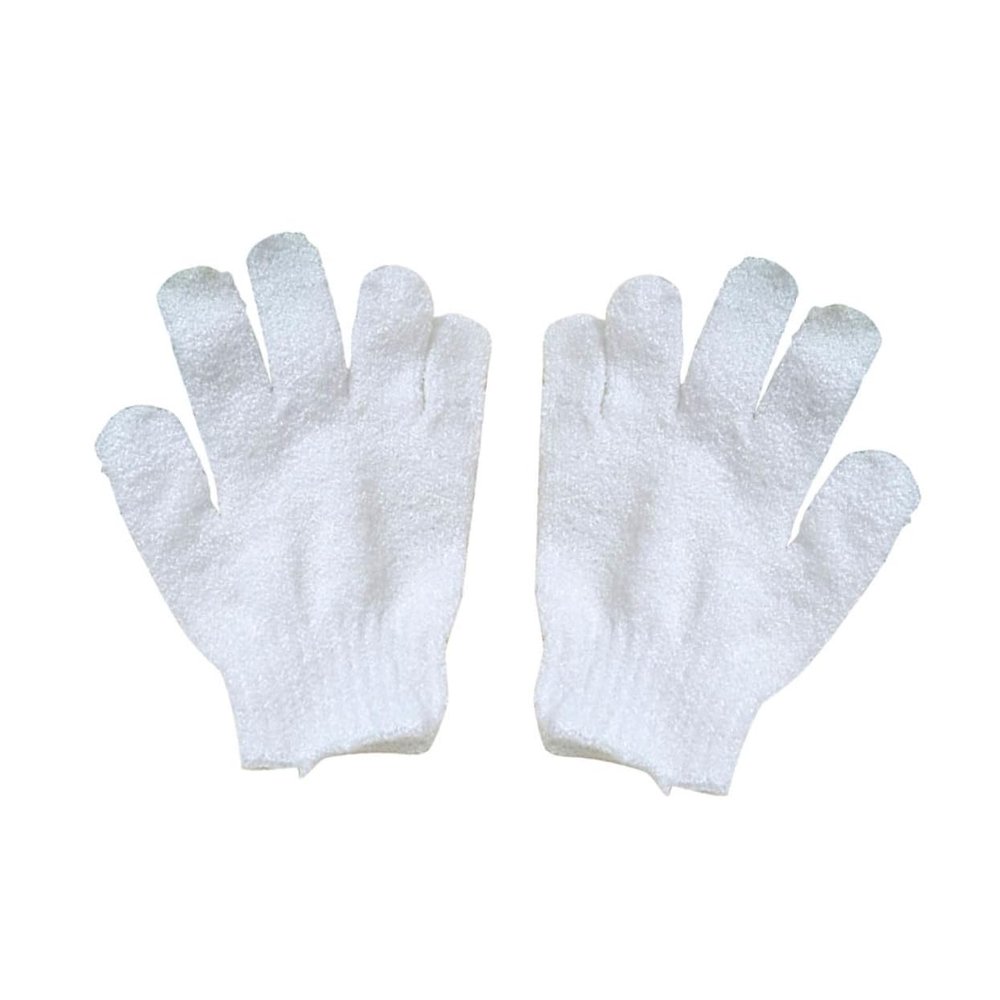 Beatifufu Exfoliating Bath Glove with Five Fingers for Men Women Dual-sided Body Scrub Shower Mitt Stretchy Universal Fit White Bathing Scrubbing Tool for Spa and Sauna Use