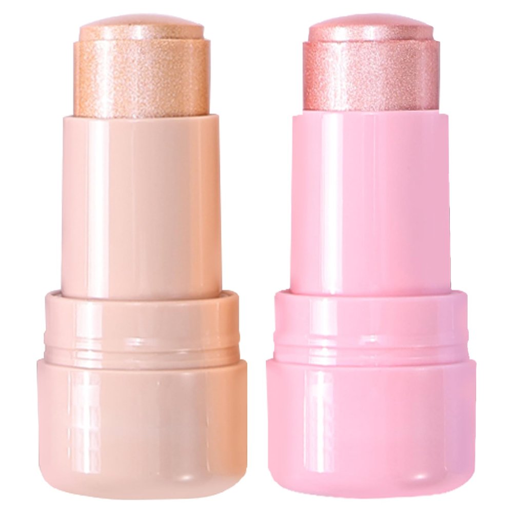 2pcs-Highlighter Stick Makeup, Shimmer Stick for Face & Body, Easy Blend & Long Lasting, Multi-Use Cream Highlighter Makeup for All Skin Types(#02+#03)