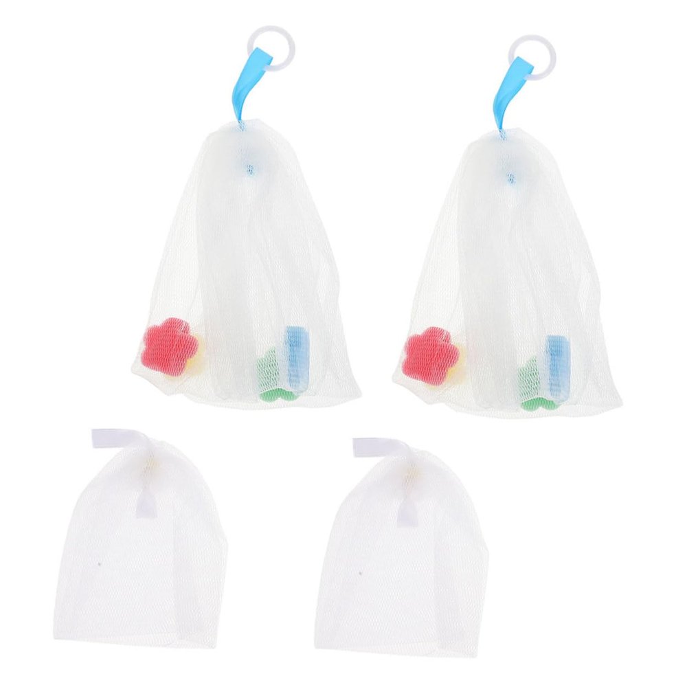 PLAFOPE 4pcs Soap Foaming Net for Face Cleansing Mesh Bags with Hanging for Rich Bubble Creation Facial Cleanser Accessory Convenient and Easy to Dry