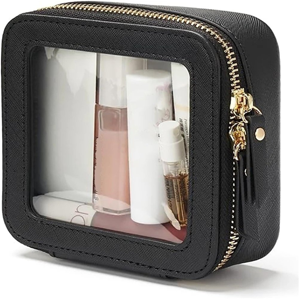 2Pcs Clear Makeup Bag Small Cosmetic Bag for Purse Mini Makeup for Cute Clear Pouch Travel Organizer Case for Toiletry Waterproof Square Pouch Zipper(Single Black)