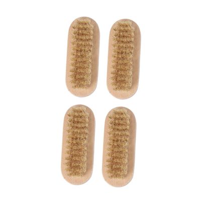 Beatifufu 4Pcs Wooden Nail Brush with Natural Boar Bristles Double-sided Design for Hand Fingertip Toe Cleaning and Gentle Scrubbing Sturdy Comfortable Handle for Manicure Pedicure Use