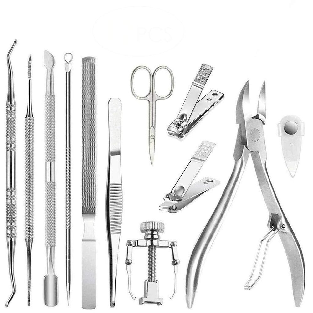 12Pcs/Set Professional Pedicure Tools Ingrown Toenail Tools Kit Nail Care Ingrown Toenail Removal Correction Clippers Foot Care