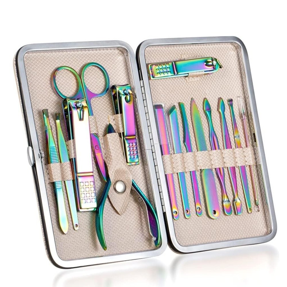 15 Pieces Manicure Set Nail Clippers Pedicure Stainless Steel Cutter Scissor Household Kit Professional (Color : B) (A)