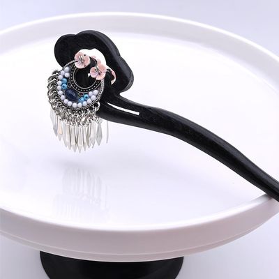 1pcs Rabithenn Black Sandalwood Hairpin with Miao Ethnic Ornaments - Chinese Minority Style Hair Stick, Handcrafted Cultural Hair Accessory for Women (Miao Ethnic Hairpin)