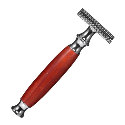 HAKIDZEL Manual Handled Razor Shaver with Rosewood Handle Men Safety Razor Tool for Precise Facial and Body Hair Grooming Reusable Vintage Style Male Beard Shaving Tool with Easy Blade