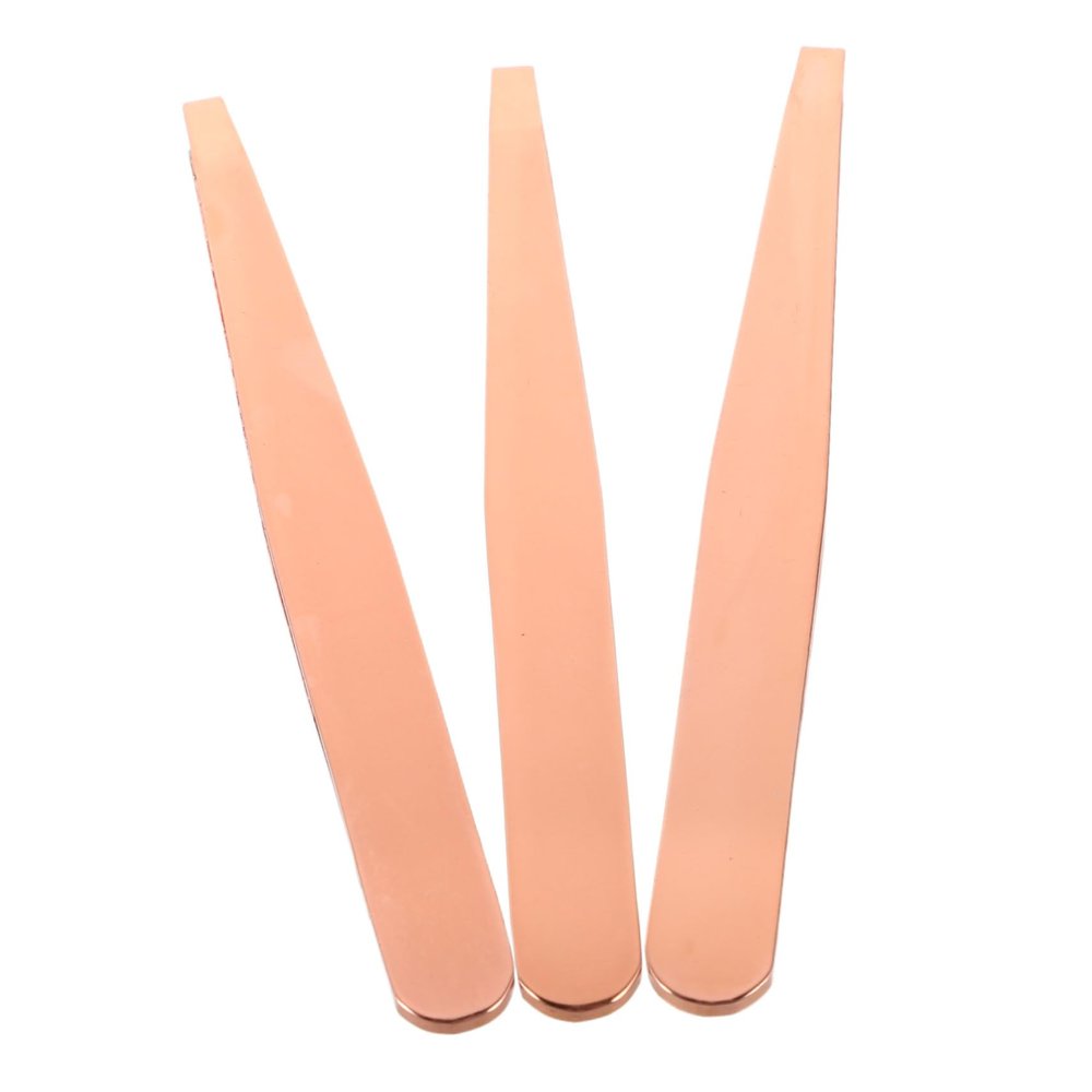 LALADEFIEE 3pcs Stainless Steel Flat Tip Tweezers for Women and Men Precision Multipurpose Facial Hair Removal Tools Portable Lightweight Grooming Kit with Stylish Rose Gold Finish