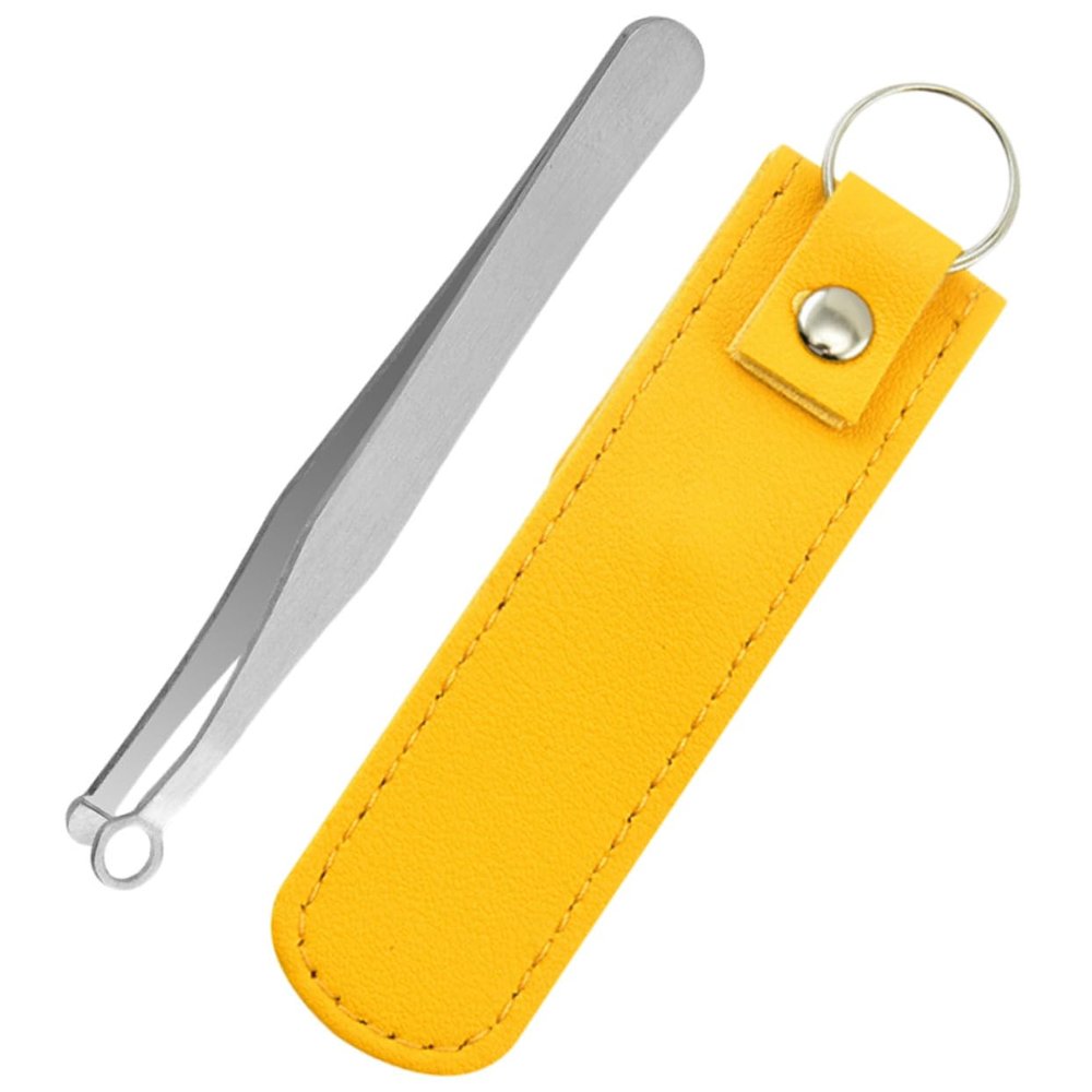 COOLHIYA Stainless Steel Nose Hair Clip with Rounded Tip Ergonomic Male Nose Hair Trimming Tweezers for Safe Includes Yellow Leather Case for Home and Salon Use