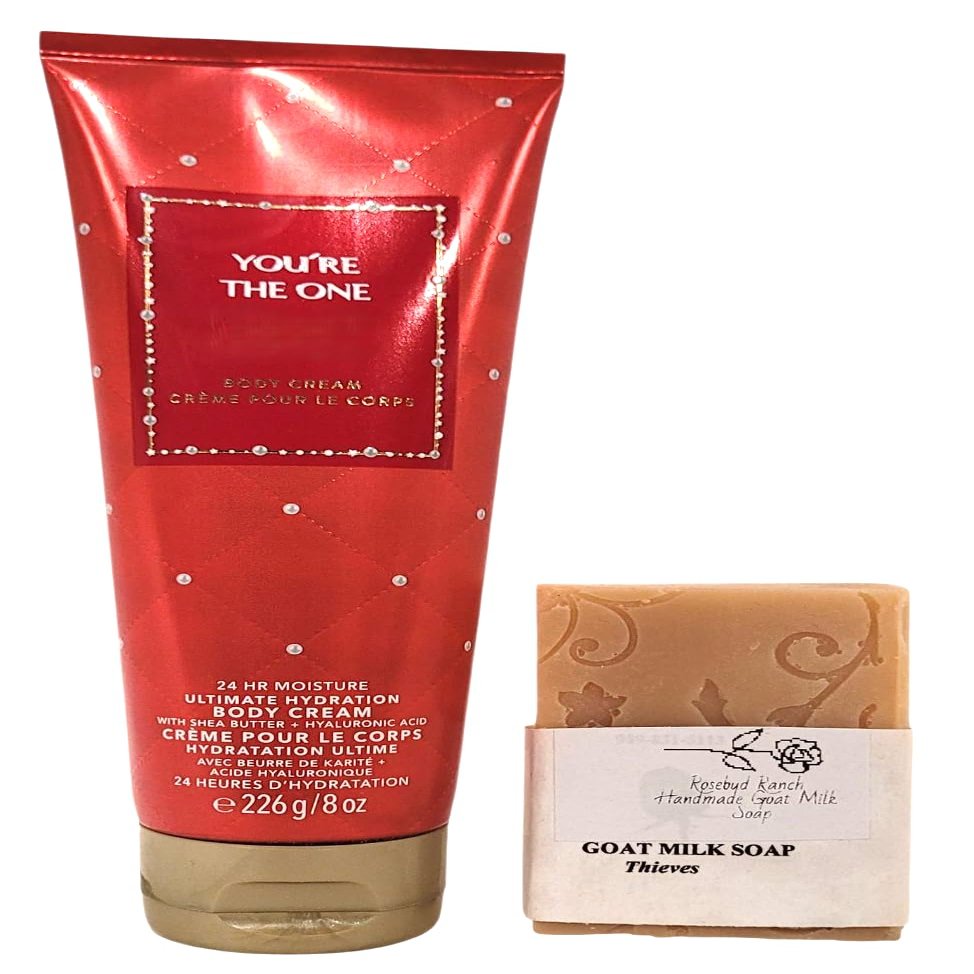 Bath and Body You're The One Ultimate Hydration Body Cream Full Size with Rosebud Ranch Goat Milk Soap Sample