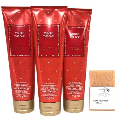 Bath and Body You're The One Ultimate Hydration Body Cream Full Size 3 Pack with Rosebud Ranch Goat Milk Soap Sample