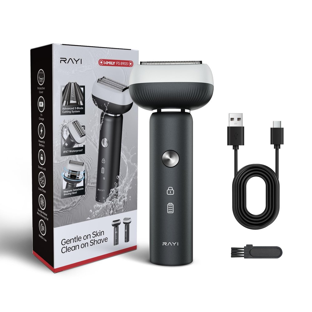 Electric Shaver for Men with Floating Arc 3-Blade, 9000 RPM, Magnetic Head, 1 Hour Fast Type-C Charging, IPX7 Waterproof, Skin-Friendly Blade for Smooth Shaving, Black
