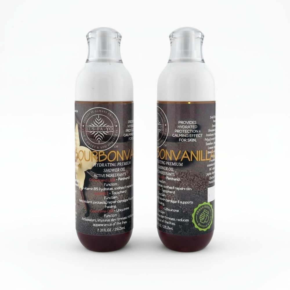 FUS-F-YO Shower oil - Bourbon-vanilla 7.21 oz , (All natural infuse with Coenzyme Q10, D-Panthenol, & Vitamin E) .....