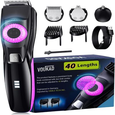 Voukad 40 Precisions Electric Beard Trimmer for Men, Mens Grooming Trimmer for Beard, Mustache, Face and Ear Hair, Multi-Series Clipper, Waterproof, USB C Charging, Soft Pouch (Purple + Black)