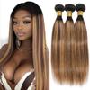 Niciitysi Ombre T1b427 Straight Human Hair Bundles 12 14 16 inch Double Weft Brazilian Remy Hair Extensions Three Tone Brown and Blonde Bundles Soft Silky for Women view 1