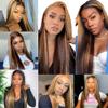 Niciitysi Ombre T1b427 Straight Human Hair Bundles 12 14 16 inch Double Weft Brazilian Remy Hair Extensions Three Tone Brown and Blonde Bundles Soft Silky for Women view 3