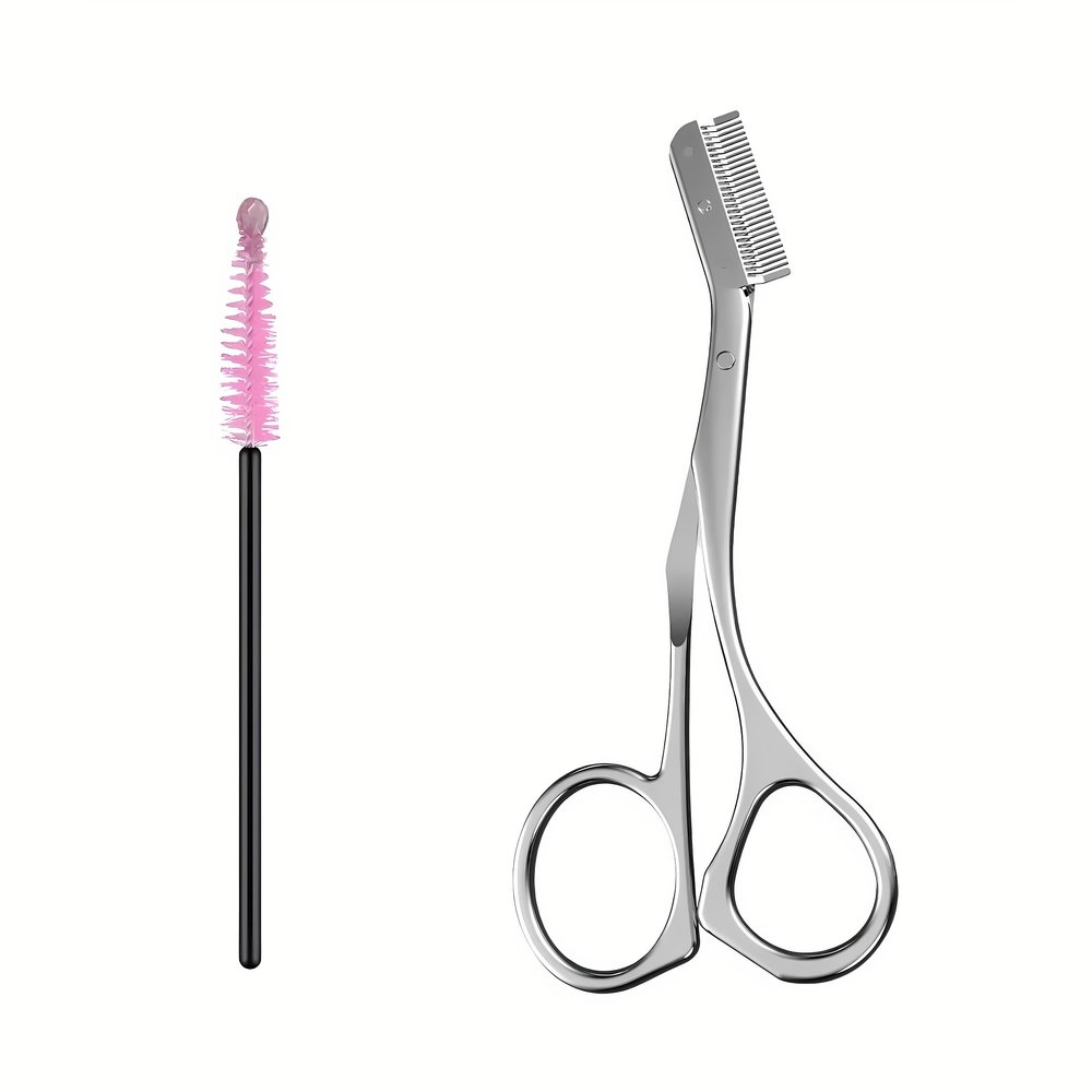2Pcs Stainless Steel Eyebrow Scissors with Comb and Spoolie Brush, Precision Brow Trimming and Shaping Tool for Professional Grooming, Compact Makeup Kit Accessory