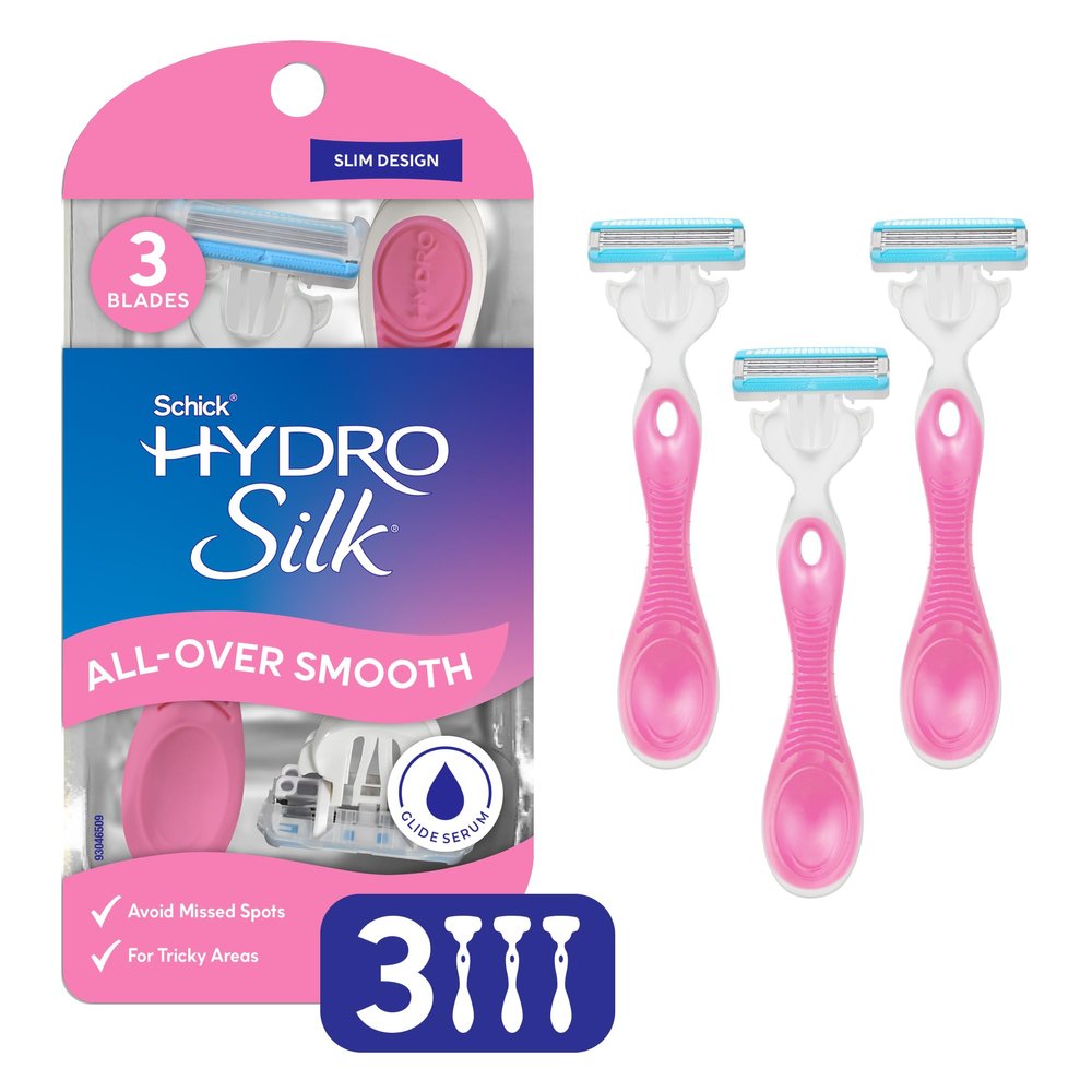 Schick Hydro Silk All-Over Smooth 3-Blade Disposable Razors for Women, 3 ct