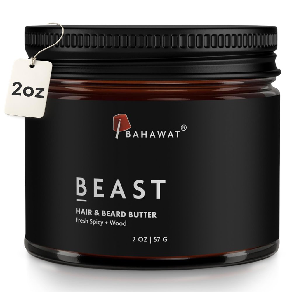 BAHAWAT Hair & Beard Butter for Men Leave-in Conditioner - Fresh Spicy & Wood scent - Strengthen & Soften Made in USA -Organic Natural Ingredients | The Best Beard Butter - 2 oz.