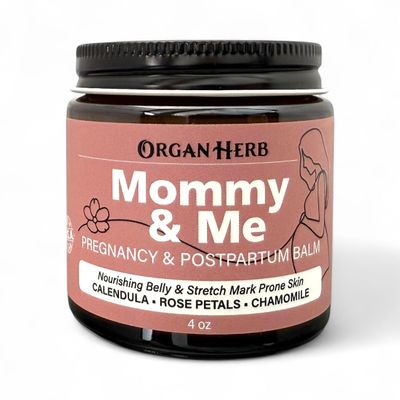Organic Mommy & Me Pregnancy & Postpartum Balm with Calendula, Rose, Roman Chamomile, Rosehip, Lavender, 4 oz