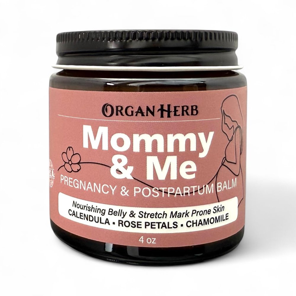 Organic Mommy & Me Pregnancy & Postpartum Balm with Calendula, Rose, Roman Chamomile, Rosehip, Lavender, 4 oz
