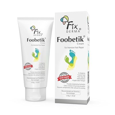 Fix.Derma Foobetik Cream for Intensive Foot Repair with L-Arginine, Lactic Acid, Tea Tree Oil, Shea Butter, Apple Cider Vinegar, 1.76 oz