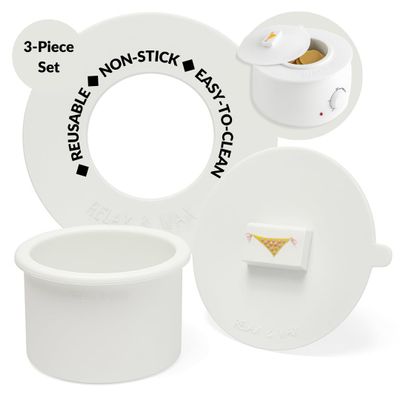 Reusable Non-Stick Silicone Wax Collars + Can + Lid for Wax Pot Fits All 14-16 oz Wax Cans & Warmers Wax Warmer Collars for Easy, Mess-Free Cleaning, 3-Piece Set (Collar + Can + Lid, White)
