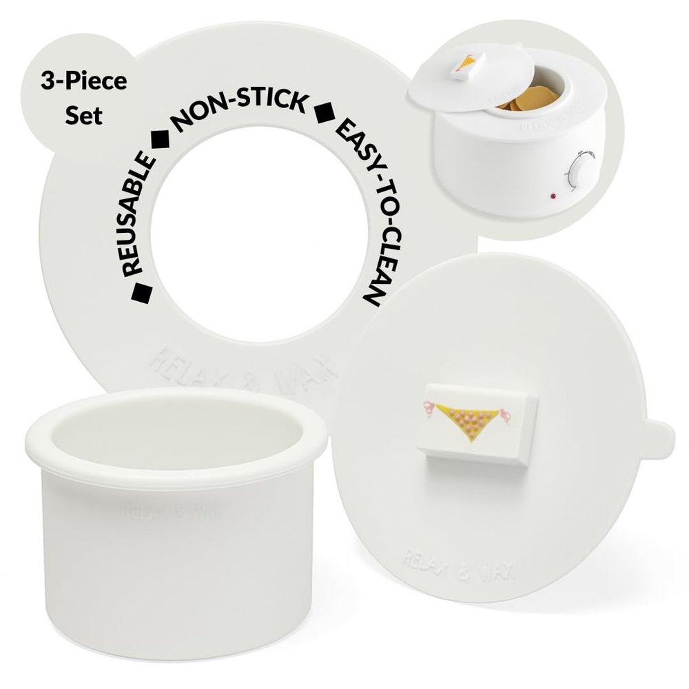 Reusable Non-Stick Silicone Wax Collars + Can + Lid for Wax Pot  Fits All 14-16 oz Wax Cans & Warmers  Wax Warmer Collars for Easy, Mess-Free Cleaning, 3-Piece Set (Collar + Can + Lid, White)