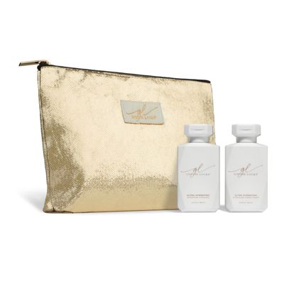Goldie Locks Shampoo and Conditioner Travel Set - TSA-Approved Hydrating Hair Care Duo with Biotin, Marula Oil & Rose Water Protein, Sulfate & Paraben-Free in Limited Edition Gold Bag - 3.4 oz each