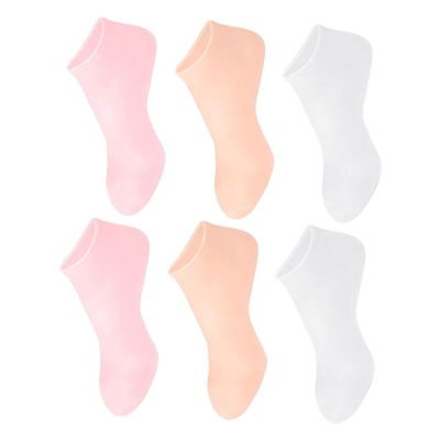 Beatifufu Elastic Silicone Moisturizing Socks for Cracked Heels Foot Covers for Women Comfortable Fit Foot Care for Dry Skin Heel Crack Prevention and Softening Pink Nude White