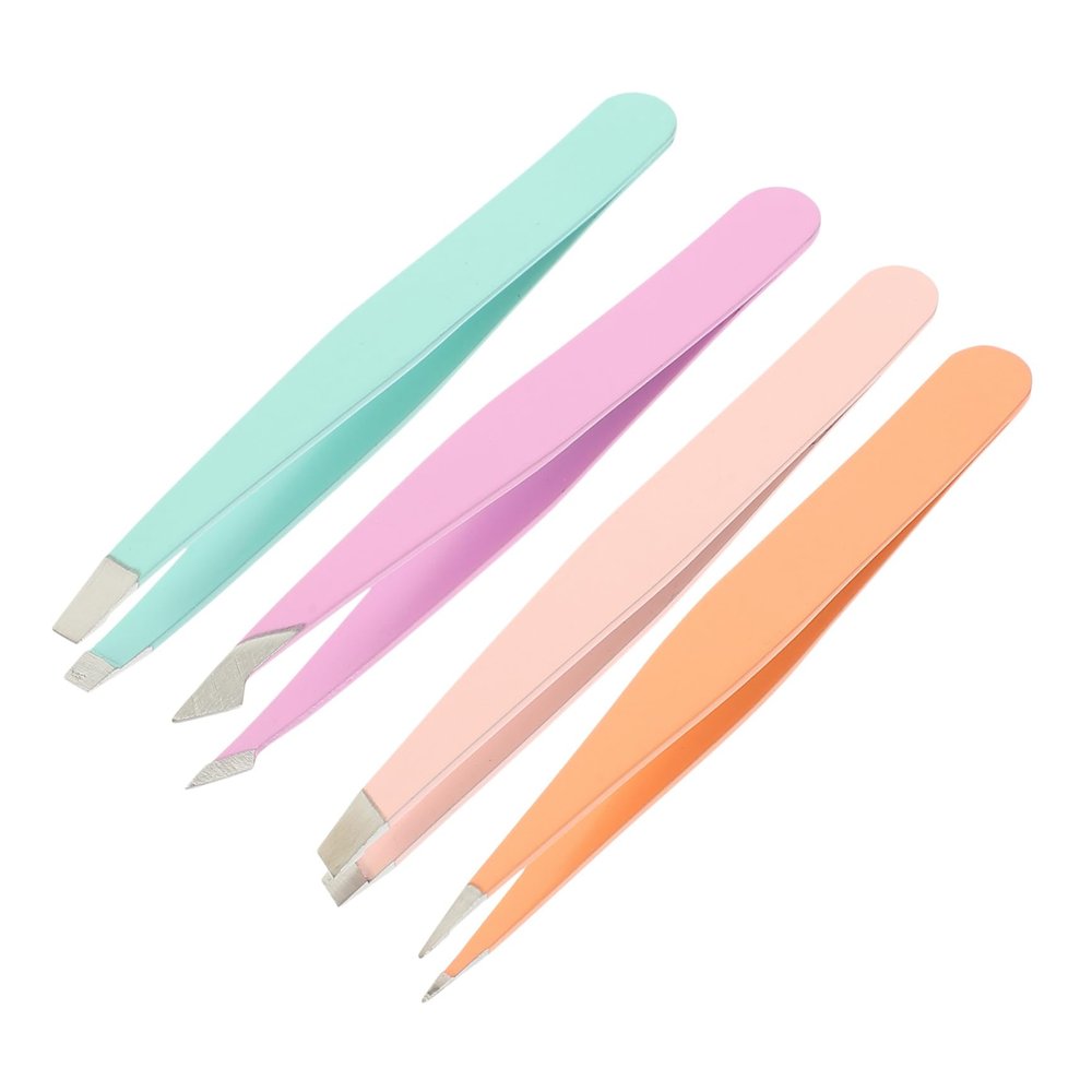 COOLHIYA 4pcs Stainless Steel Eyebrow Clamps Lightweight Precision Grooming Tweezers for Facial Hair Removal Portable Beauty Tool for Women Men Random Color