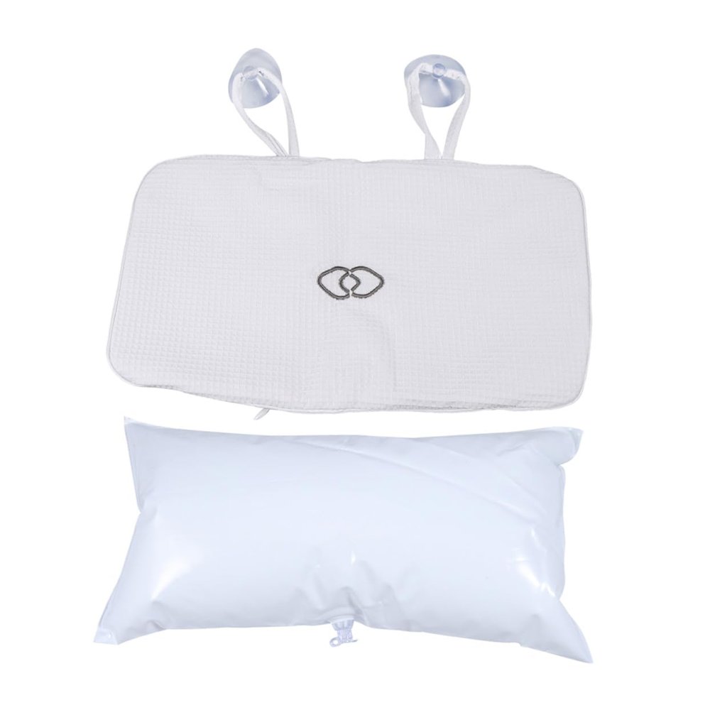 Anneome 2PC Anti-Slip Bathtub Pillows with Built Inflatable PVC Air Bags White Bathroom Spa Cushions for Head Neck Support Suction Cup Bath Pillows for Relaxing Tub Use