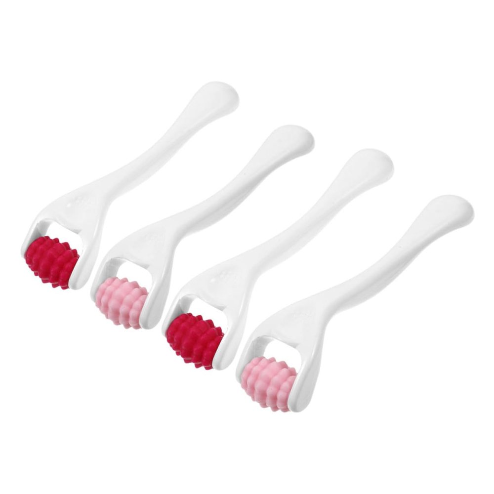 Beatifufu 4Pcs Facial Silicone Rollers Eye Massage Tool Small Face Roller for Puffiness and Dark Circles Relief Portable Skin Massage Pink Rose Red