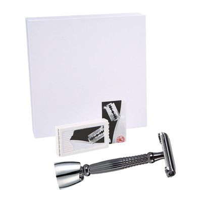 COOLHIYA Long Handle Manual Shaving Cutter with Double-edged Blades and Safety Razor Stand Face Beard Shaver for Men Smooth Shaving Experience for Barbershops and Home Use