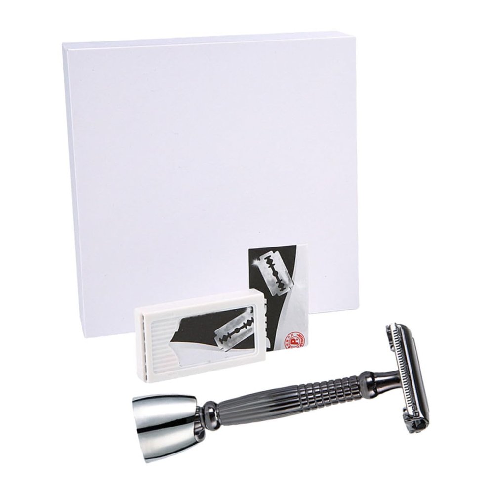 COOLHIYA Long Handle Manual Shaving Cutter with Double-edged Blades and Safety Razor Stand Face Beard Shaver for Men Smooth Shaving Experience for Barbershops and Home Use