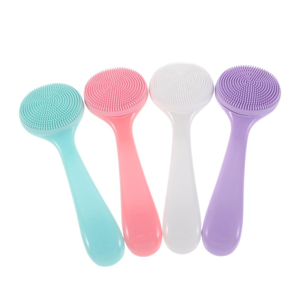 Beatifufu 4pcs Silicone Facial Scrubber with Long Handle for Deep Blackhead Removal Gentle Exfoliating Face Brush for Men and Women Portable Soft Bristle Manual Cleansing Tool for Daily Skin