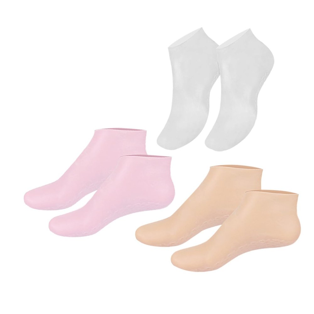 Beatifufu 3 Pairs Reusable Moisturizing Socks for Dry Feet Overnight Elastic Spa Foot Care with Lotion Infusion Multi-Color Softening Callus Treatment for Home Pedicure and Skin Exfoliation
