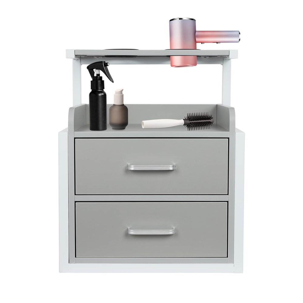 AngelcityCC Wall Mount Salon Station, Hair Styling Barber Station, Beauty Salon Spa Equipment with 2 Drawers and 2 Hair Dryer Holders