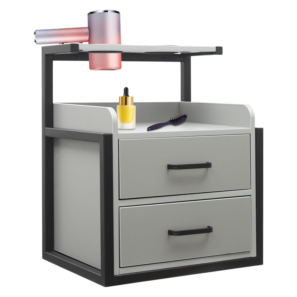 AngelcityCC Wall Mount Salon Station, Hair Styling Barber Station, Beauty Salon Spa Equipment with 2 Drawers and 2 Hair Dryer Holders