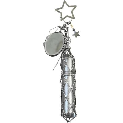 2-in-1 Lipstick Holder Keychain with Mirror - Stainless Steel Lip Gloss & Balm Case, Bling Crystal Purse Organizer for Women, Portable Cosmetic Storage Bag (B)